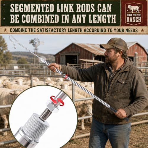 Goat Sheep Catcher Leg Hook, 44"-75" Adjustable 304 Stainless Steel Sheep Hook, Shepherd's Crook Animal Catch Pole with Rubber Grip, Calf Catcher Goat Grabber for Sheep, Goats, Lambs