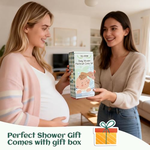 Baby Hair Bush and Comb Set, Wooden Baby Brush for Newborns and Toddlers | Soft Goat Bristle, Perfect for Cradle Cap, Baby Registry Gift, Infant Essentials Care Kit