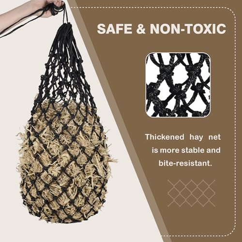 2PCS Slow Feeder Hay Nets Feed Bag for Horses, Extra Thick 40" Slow Feed Hay Net with 2" Holes Hanging Bags for Goat and Livestock Supplies (Black - color: Black |2PCS