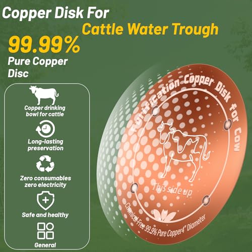 Copper Disk for Cattle Water Trough|4-inch Diameter,0.6mm Thick|99.99% Pure Copper Disc|Automatic Cattle Water Trough Purification Disk with 4 Point Support|Purify Water All Year Round