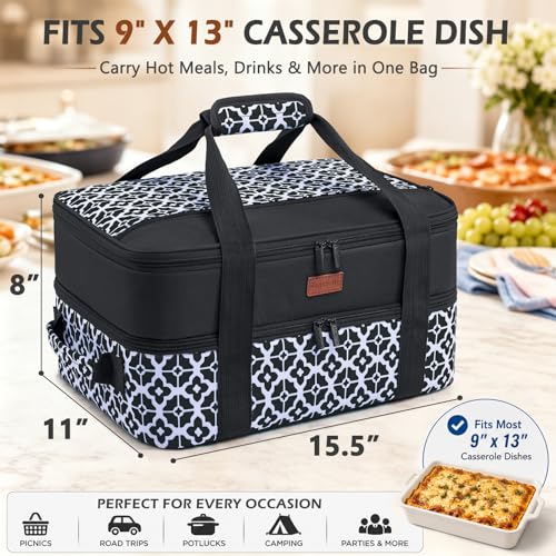 BAGSPRITE Double-Layer Insulated Casserole Carrier for 9" x 13" Baking Dish - color: Black