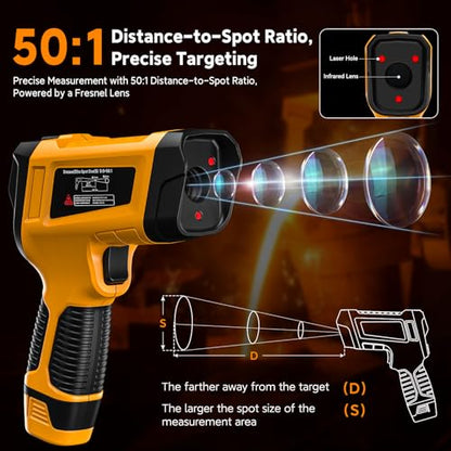 Infrared Thermometer Temperature Gun 3992°F 50:1, | Triple-Laser IR Temp Gun for Industrial Furnace Kiln Foundry Steel Welding HVAC Engine Diagnostic Tool - color: -58°F to 3992°F