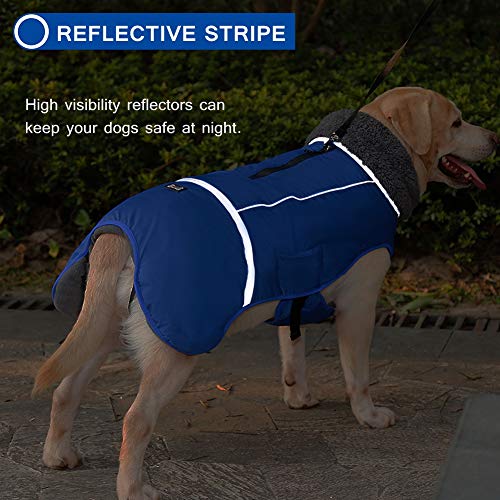 QBLEEV Warm Dog Coat, Reflective Dog Jacket, Waterproof Dogs Winter Coat - color: Blue, size: Large