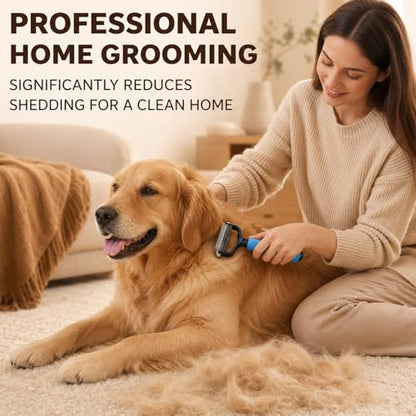 2PCS Pet Grooming Combo - Blue Deshedding Brush with Metal Comb for Detangling and Dematting Long, Matted Fur on Cats and Dogs (2PCS-A) - color: 2PCS-A