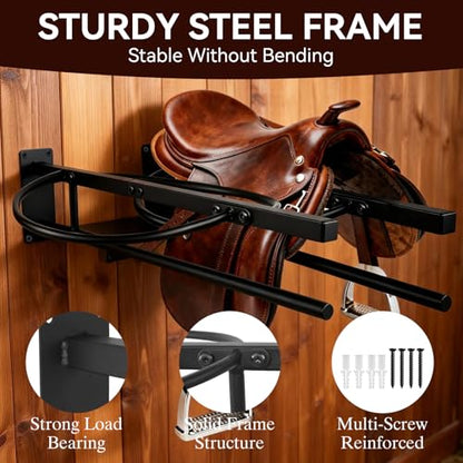 2 Pack Saddle Rack with Pad Bar, Wall Mounted Horse Saddle Stand
