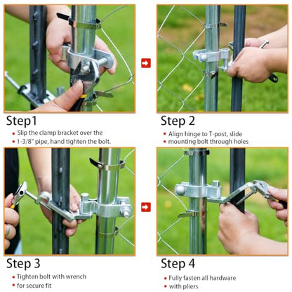 2-Pack T-Post Gate Hinge Kit, Heavy Duty 1-3/8" U-Bolt Clamps, Chain Link Fence Gate Hinge for Metal Posts & Chain Link Gates – Farm & Backyard Use