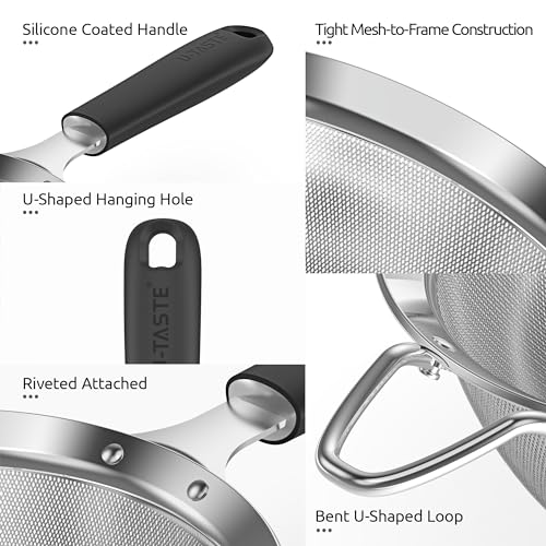 U-Taste Fine Mesh Strainer, 18/8 Stainless Steel Sieve 30 Mesh, M/Black | Kitchen Strainer with Silicone Handle, 4.73in Medium Food Sieve, Metal Colander for Rinsing Rice, Quinoa, Flour, Berry Seed - color: (2) Black, size: M-4.73in