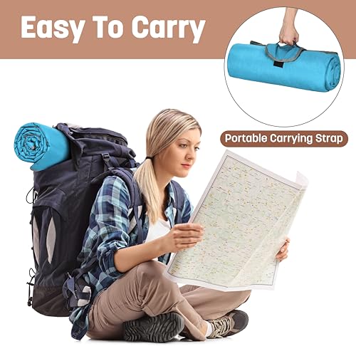 Tirrinia Waterproof Outdoor Blanket with Sherpa Lining, Windproof Foldable - color: Aqua/Grey, size: 59” x 80”