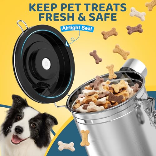 ENONCI Airtight Dog Treat Canister, 304 Stainless Steel Food Storage Jar with Date Dial Silver-2.8L - color: Silver, size: 2.8l