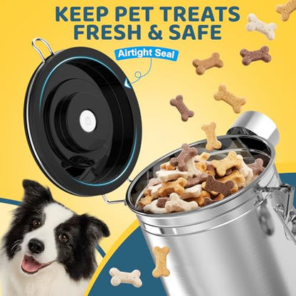 ENONCI Airtight Dog Treat Canister, 304 Stainless Steel Food Storage Jar with Date Dial Silver-2.8L - color: Silver, size: 2.8l