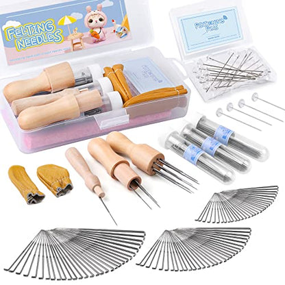 Mayboos 132 Pcs Felting Needles Wool Felting Supplies, 3 Sizes | Needle Felting Tool with 36/38/40 Gauge Felting Needles Wooden Handles for Beginner Professional - size: 132 Pcs