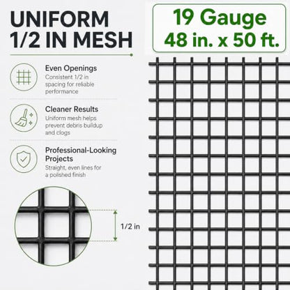 GoldPeak Black Hardware Cloth 1/2 inch Wire Mesh Roll 48 x 50 Ft 19 Gauge - size: 1/2 inch 48''x50'