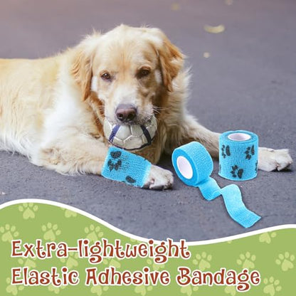Geiserailie 6 Rolls No Chew Bandage for Dogs Self-Adhesive Bitter Bandage Wrap Non-Woven Pet Wrap for Dog Horse Wound Card