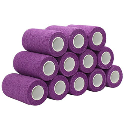 4 Inch x 12 Pack Self-Adhesive Bandages - 5 Yards, Sterile, Breathable, Latex Free, Ideal for Ankle, Wrist, Sprains, Purple - color: Purple, size: 12Rolls