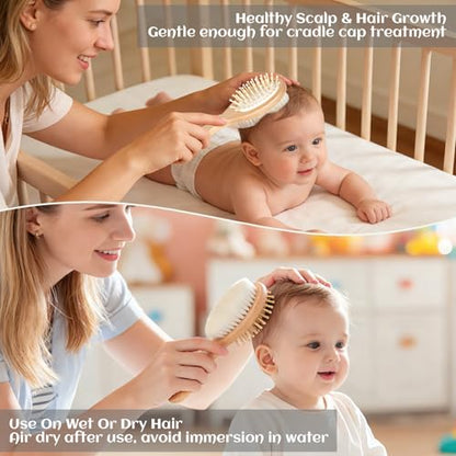 Baby Hair Bush and Comb Set, Wooden Baby Brush for Newborns and Toddlers | Soft Goat Bristle, Perfect for Cradle Cap, Baby Registry Gift, Infant Essentials Care Kit