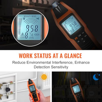 VEVOR Underground Cable Locator, 8 Ft Max Detect Depth Cable Tester, 12 to 600V (NVC) Wire Tracer Break Detector Finder, 6561Ft Detect Length for Electrical Circuits Pipelines Dog Fence Buried Cables