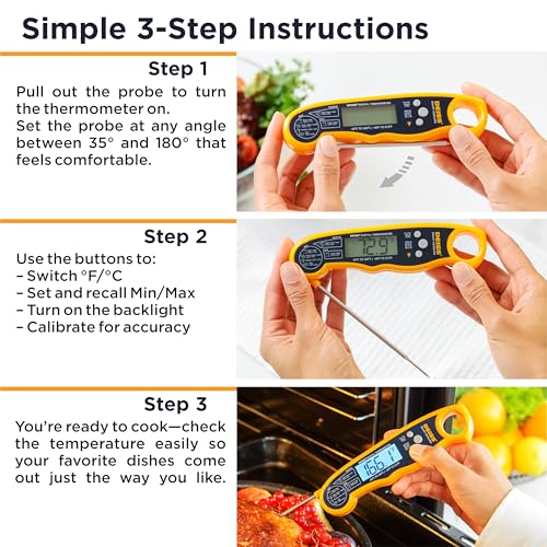 Deiss PRO Digital Meat Thermometer - Ultra Fast Cooking Thermometer with Backlight LCD Display - Waterproof Instant Read Thermometer for Beef, Poultry, BBQ, Candy