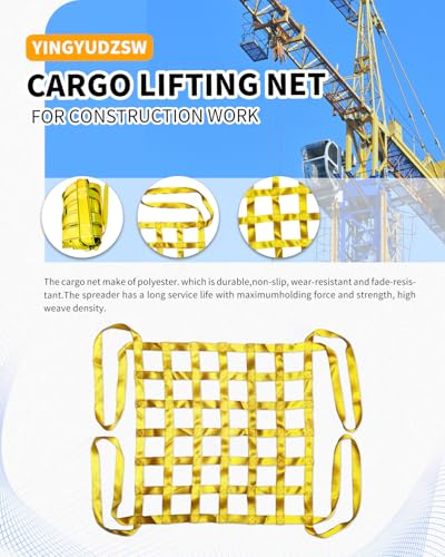3.28' x 3.28' Heavy Duty Cargo Lifting Net, Yellow - color: Yellow, size: 3.28'X3.28'