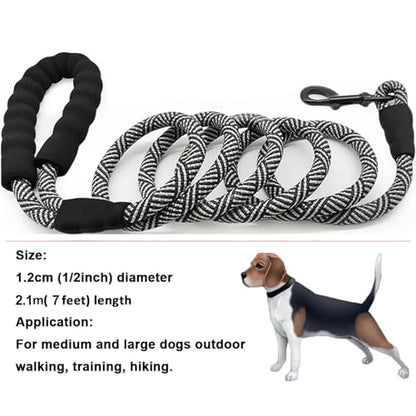 MayPaw Rope Dog Leash 3/4/6/7/8/10/12/15/20/30 FT, Heavy Duty Nylon Pet Leash, Soft Padded Handle Thick Lead Leashes for Large Medium Dogs (Black, 1/2" * 7') - color: black, size: 1/2" * 7'