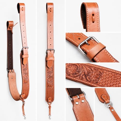 CHALLENGER Horse Western Leather Basketweave Tooled Floral Rear Flank Saddle Cinch Off Billets 9759A