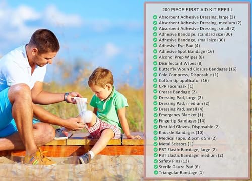 First Aid Kit Refill - 200 Piece - Extra Replacement Supplies for First Aid Kits, Loose Packed Restock Supply Pack