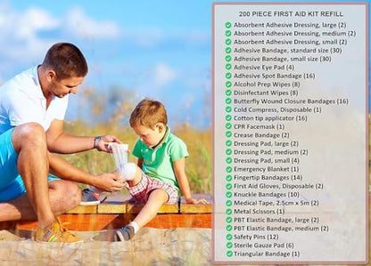 First Aid Kit Refill - 200 Piece - Extra Replacement Supplies for First Aid Kits, Loose Packed Restock Supply Pack