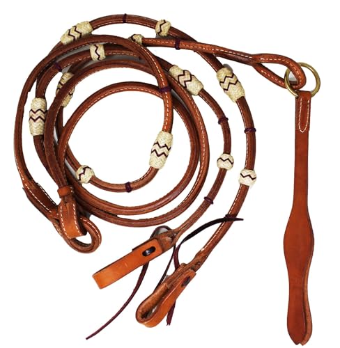 CHALLENGER USA Horse Western Tack Leather Rawhide Romal Reins 66RT36 - color: Tan/Purple