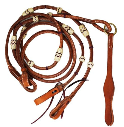 CHALLENGER USA Horse Western Tack Leather Rawhide Romal Reins 66RT36 - color: Tan/Purple