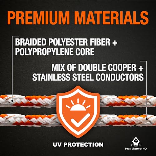 Electric Fence Polybraid 660ft Thickness 1/4" - Premium Heavy Duty Braided Polyrope - High Visible Rope Fencing for Horse, Cattle, Livestock - 6 Wire Conductors: 2X Cooper and 4X Stainless Steel - size: 660ft / 200m