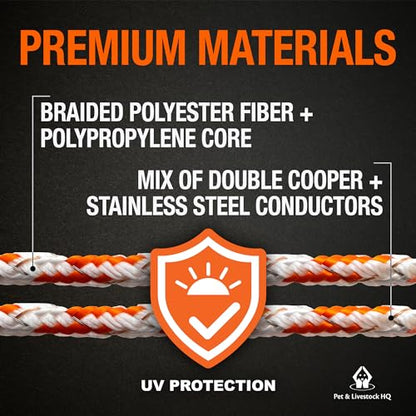 Electric Fence Polybraid 660ft Thickness 1/4" - Premium Heavy Duty Braided Polyrope - High Visible Rope Fencing for Horse, Cattle, Livestock - 6 Wire Conductors: 2X Cooper and 4X Stainless Steel - size: 660ft / 200m