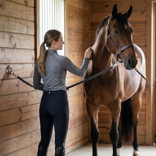2-Pack Cross Ties for Horses (44"-78.7") - Adjustable Heavy Duty Reflective Equine Trailer Tether with Panic & Bull Snap, 360° Anti-Tangle Grooming Straps, Equestrian Barn Equipment (Black) - color: Black