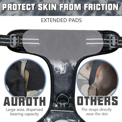 AUROTH Tactical Dog Harness for Small Medium Large Dogs - No Pull, Adjustable, Reflective, K9 Working Training, Easy Control, Military Service Dog Harness (M, Black Ink) | Heavy Duty with Handle, Breathable Padded, Reflective, Military K9, Easy Control fo