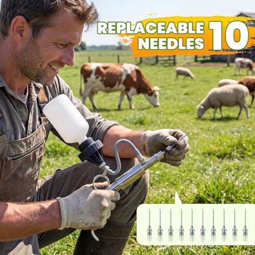 NEWTRY 5ml Livestock Syringe Adjustable Continuous Syringe with 10 Needles - size: 5ML