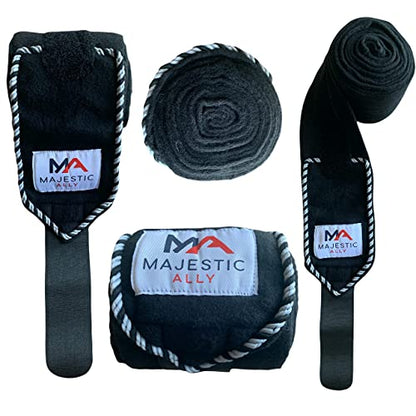 Majestic Ally Fleece Polo Leg Wraps for Horses, Black, Set of 4 - color: Black