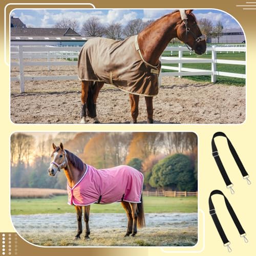 BENECREAT 6Pcs Horse Blanket Sheet Leg Straps, Replacement Stretchy Belly Strap with Double Swivel Snaps, 22~40inch Adjustable Elastic Straps for Grazing and Stable