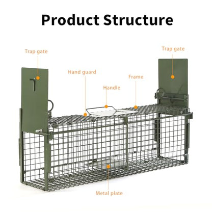 Timaze 40" Large Double-Door Live Animal Traps Cage | Foldable Animal Trap with Pedal Triggers,suitable for stray cats, raccoons, rabbits weighing up to 17.6 pounds