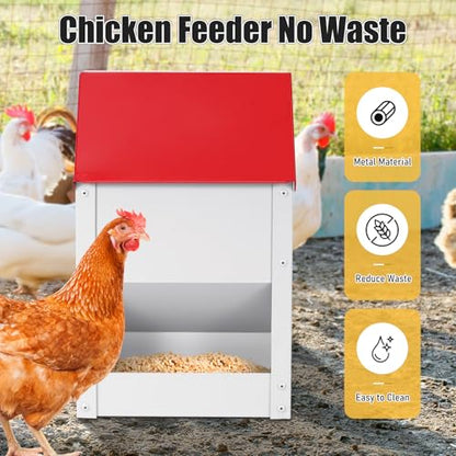 Automatic Chicken Feeder 10lb Hanging Feeder Trough with Scoop | Wall Mounted Poultry Feeder Trough, Galvanized Metal Gravity Chicken Feeder, for Chickens Ducks Goose Poultry