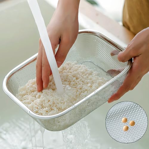 18/8 Stainless Steel Fine Mesh Strainer Basket with Feet, Rectangular Colander for Vegetables, Fruits, Pasta, Noodles – Rustproof, Durable & Easy to Clean (11.02 inch) - color: Sleek Square, size: 11.02 inch