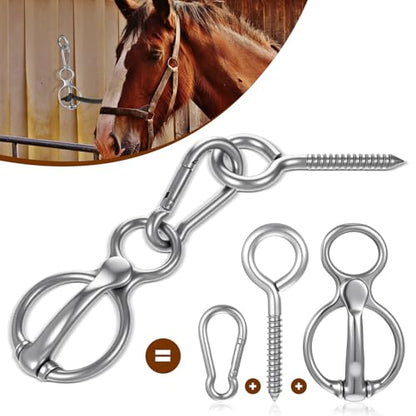 Horse Tie Ring (1 Pack) - Safe & Humane Horse Training Equipment with Magnetic Release, Eye Bolt & Quick Snap - Stainless Steel Tack to Prevent Horses from Pulling Back