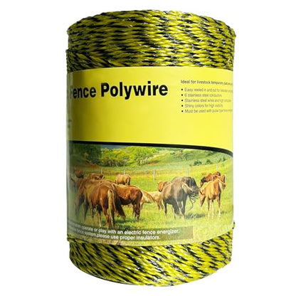 Upgraded Electric Fence Polywire 1312feet 400 Meters,1/8 Diameter Portable Electric Fencing Polywires, 6 Stainless Steel Strands ，Easy to Install,Portable Electronic Fence,Yellow and Black - size: 1312Ft/400M