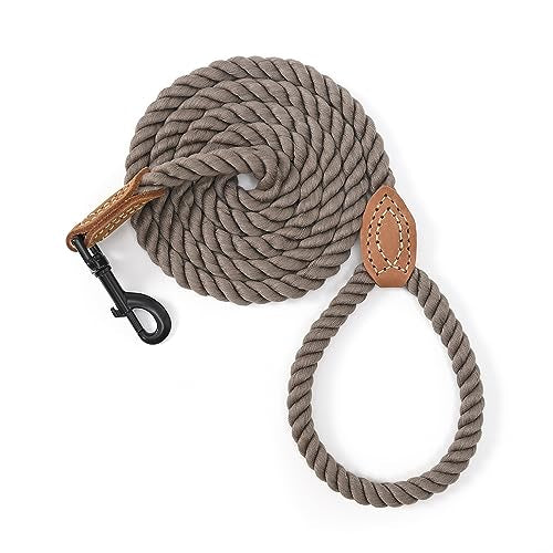 Mile High Life Dog Leash Braided Cotton Rope with Leather-Reinforced Ends - color: Camel, size: 72 Inch-1/3"