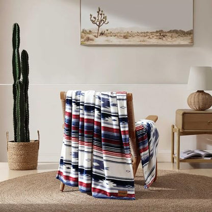 Wrangler - Soft Plush Throw Blanket for Bed & Couch, 50x70 - color: Coyote Sands Blue/Red, size: 50" x 70"