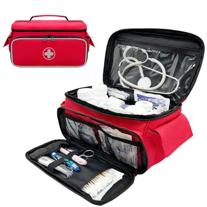 First Aid Bag Empty With Lockable Zipper,Compact and Portable Small Medicine Storage Bag,Family First Aid Box, Pill Bottle Organizer for Travel, Car and Home Use, Red(Bag Only)