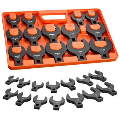 VEVOR Crowfoot Wrench Set, 1/2" Drive, 14-Piece Metric 27 to 50 mm Crows Foot Wrenches, with Storage Tray, Dual Size Markings on Tools and Tray, for Auto Maintenance or Repairs - size: 1/2" 14 PCS Black