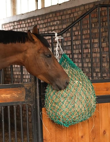 Harrison Howard Slow Feed Hay Net for Horses, 40 Inch Hay Bag Holds 1–2 Flakes, 2 Inch Mesh Durable Hanging Feeder for Stable, Pasture & Livestock-Grass Green - color: Grass green
