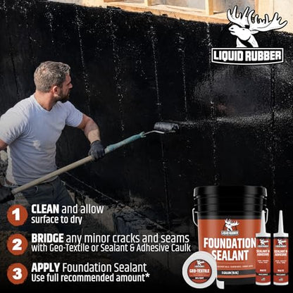 Liquid Rubber Foundation Sealant - Basement Waterproof Sealer, Black, 1 Gal | Flexible Elastomeric Coating - Crack Filler, Leak Repair, Basement Waterproofing Solution, Indoor/Outdoor Use, DIY Protection - size: 1 Gallon