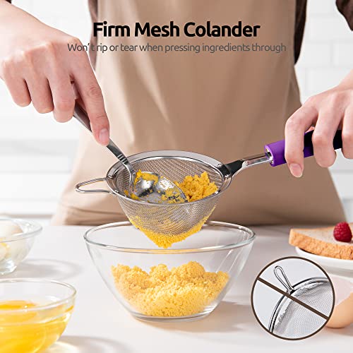 18/8 Stainless Steel Mesh Strainer: U-Taste 3.9 Inch Kitchen Fine Mesh Sieve Food Colander with Riveted Sturdy Silicone Handle and 30 Mesh Hole for Straining Flour, Quinoa, Tea, Juice (Purple) - color: (5) Purple, size: Small (3.9 x 11.1 in)