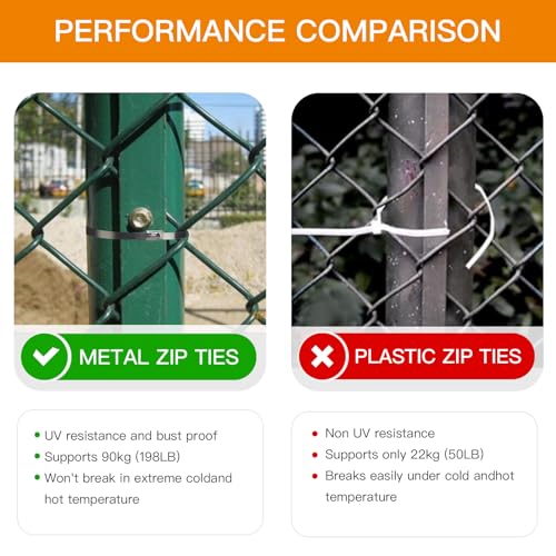 100 Pcs 11.8 inch 304 Stainless Steel Metal Zip Ties - color: Black