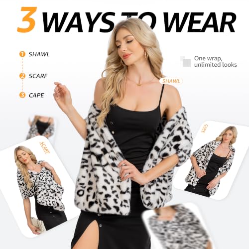 Women's Luxe Short Pile Faux Fur Coat with Shawl Collar - color: Icy Frost Leopard