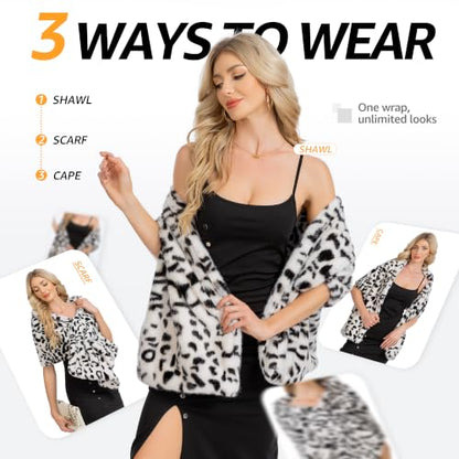 Women's Luxe Short Pile Faux Fur Coat with Shawl Collar - color: Icy Frost Leopard